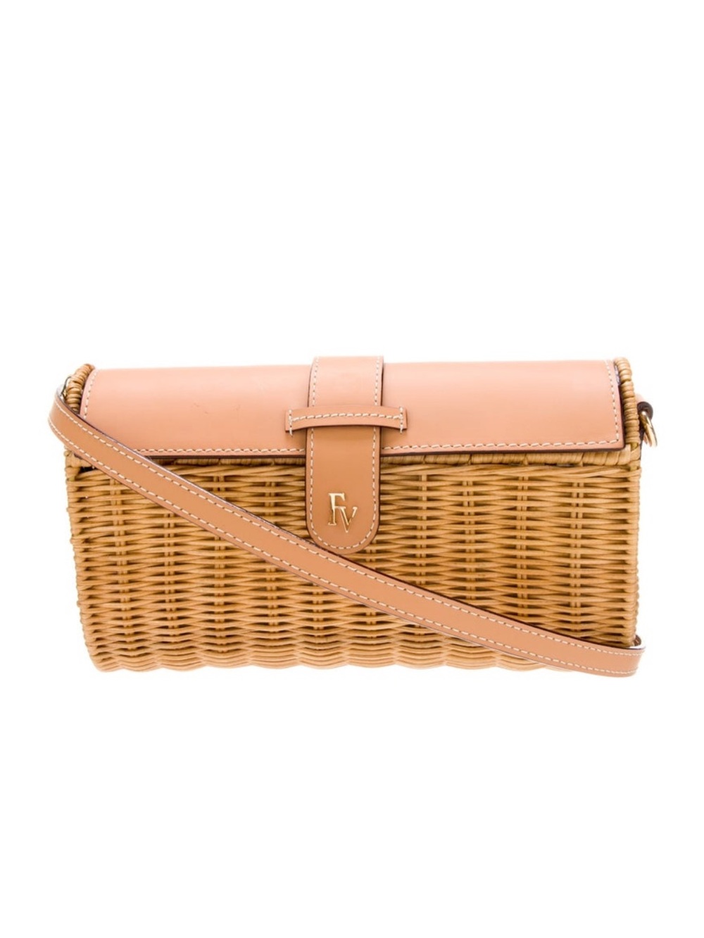 Frances Valentine Betsy Wicker Crossbody Bag with Leather Trim
